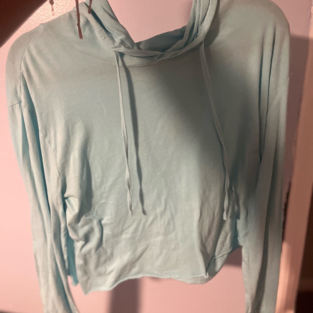 Light Blue Cropped Long Sleeve Tee with Hood